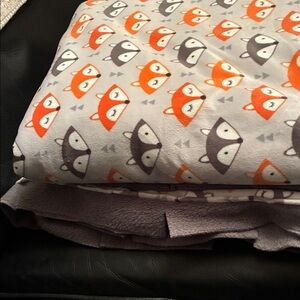 Animal Print Fox Blanket with Gray Trim & Reversible Gray side. Size 58.5” X 70”